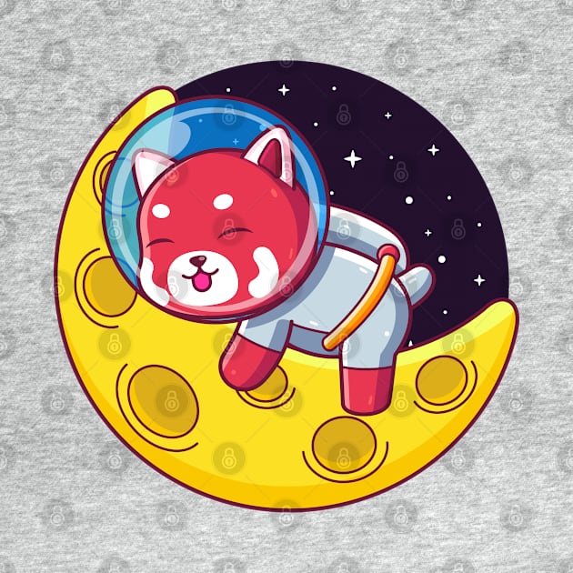 red panda astronaut sleeping on the moon by Ardhsells